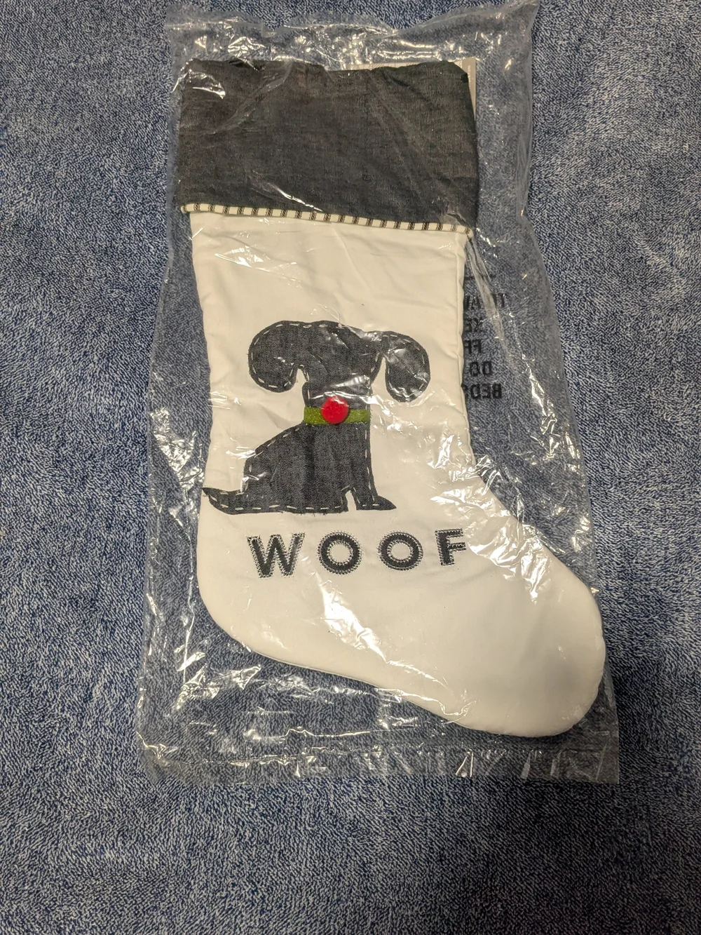 NWT White and Charcoal 'Woof' Dog Stocking